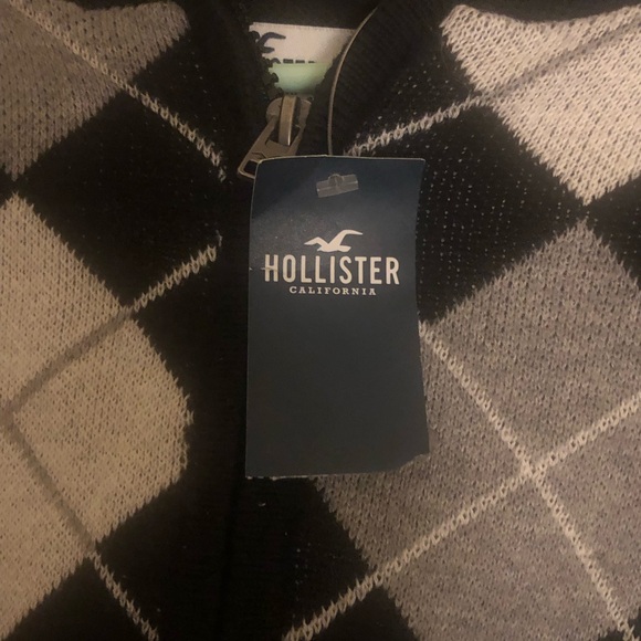 Hollister Cropped Argyle Print Zippered Sweater Medium - Picture 6 of 7
